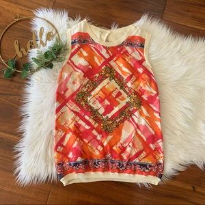 Versace Collection Pink Orange Graphic Silk Sleeveless Blouse